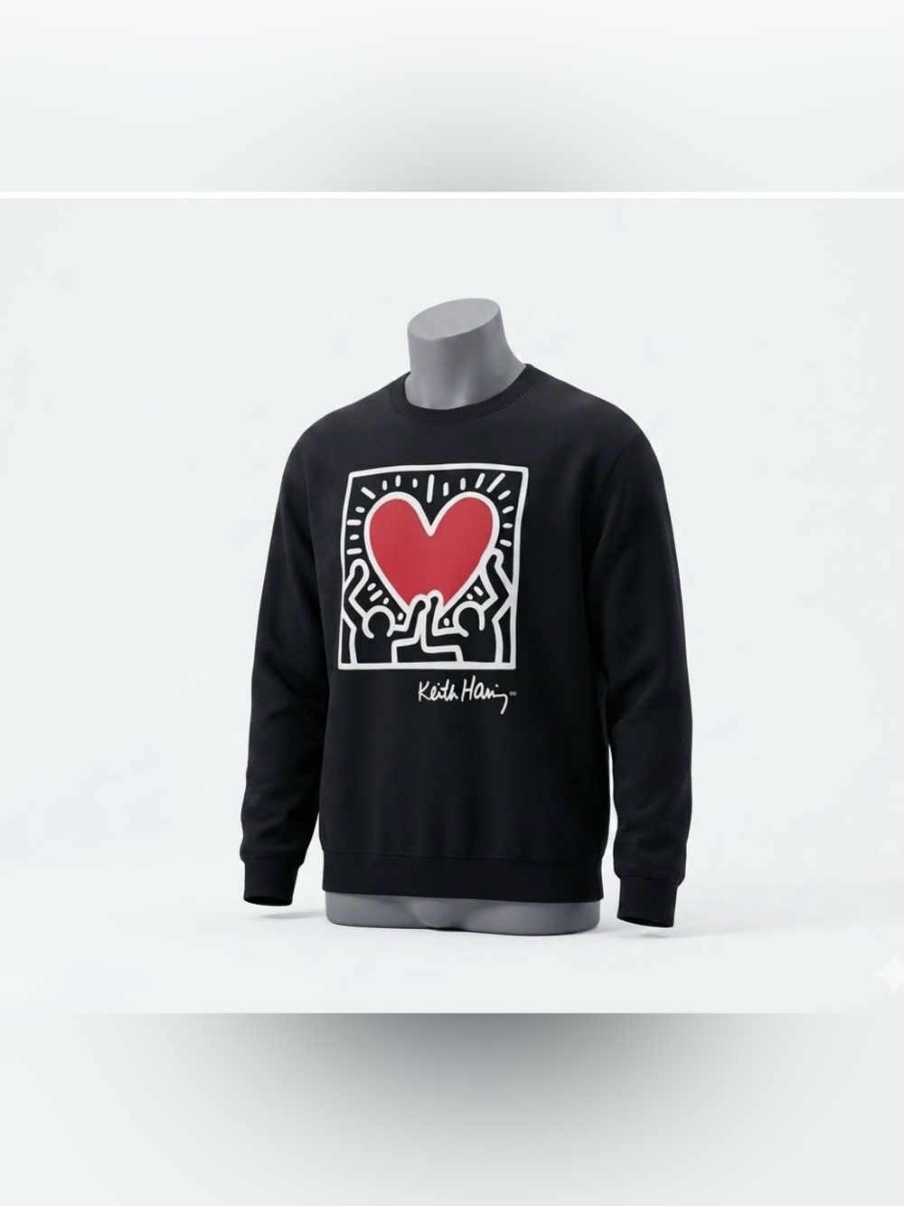 Pull& Bear x Keith Haring Black lightweight Sweatshirt with iconic art NWT